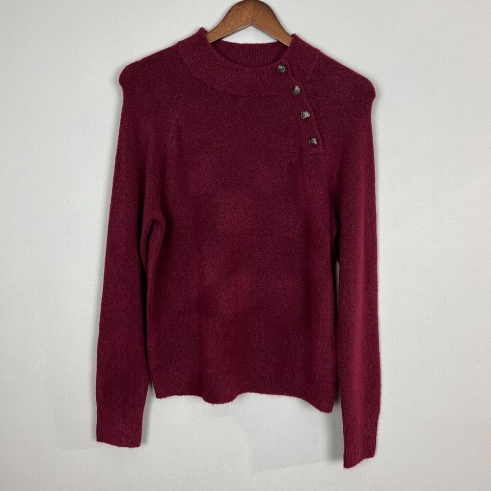 J Crew Sweater Womens Medium‎ Maroon Button Preppy Extra Soft Yarn Wool Blend M